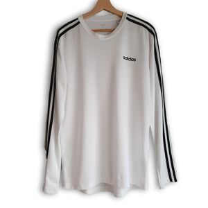 ADIDAS Climalite Light White Long Sleeve Tee with Black Stripes Men's Top Sz M